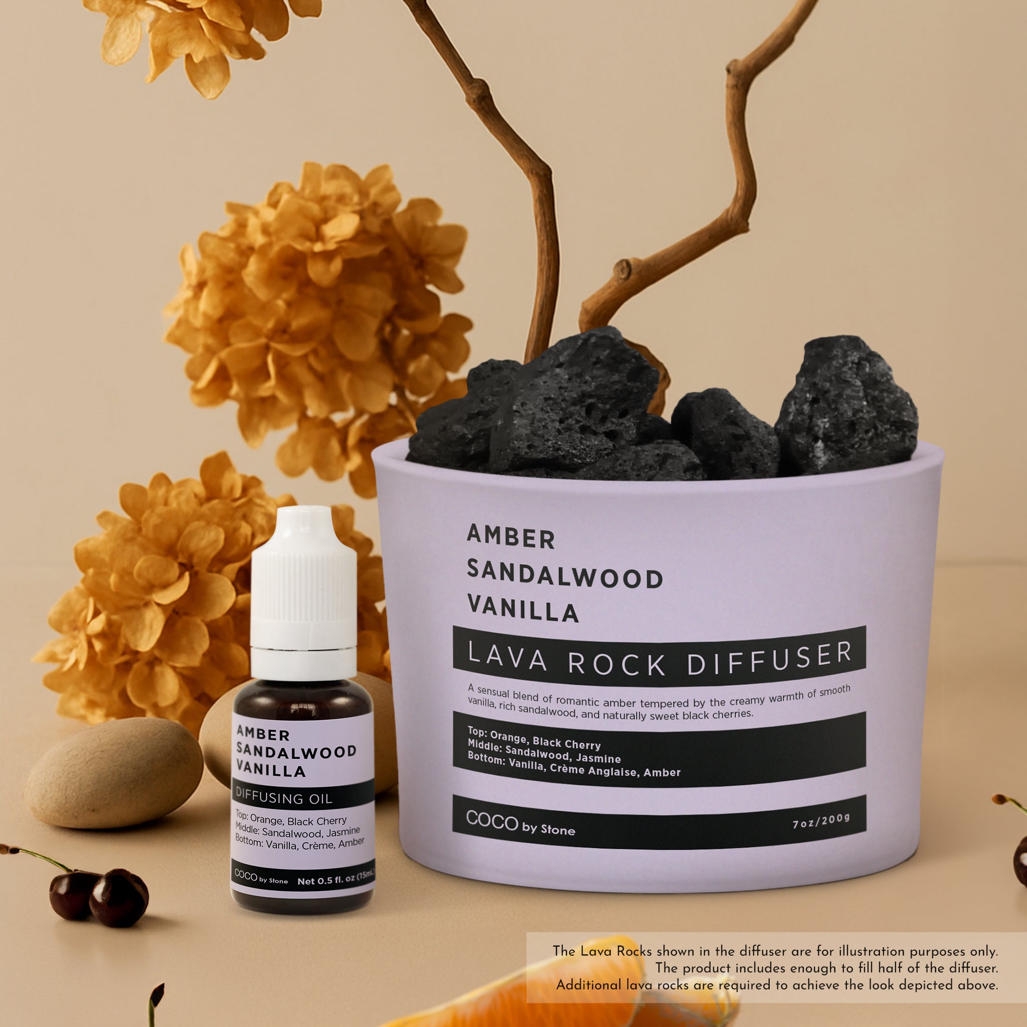 Lava Rock Diffuser with Oil Starter Pack (Amber | Sandalwood | Vanilla)