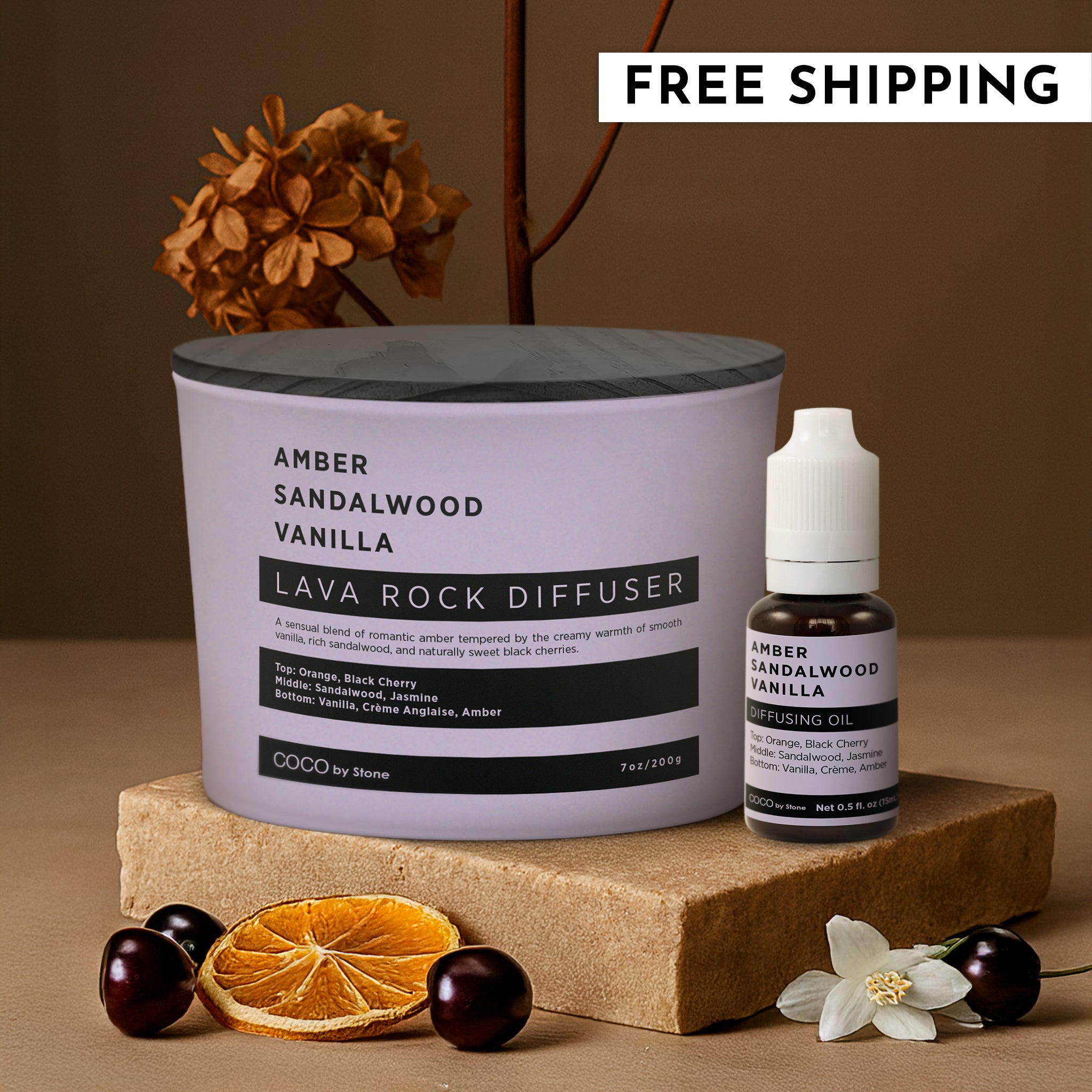 Lava Rock Diffuser with Oil Starter Pack (Amber | Sandalwood | Vanilla)
