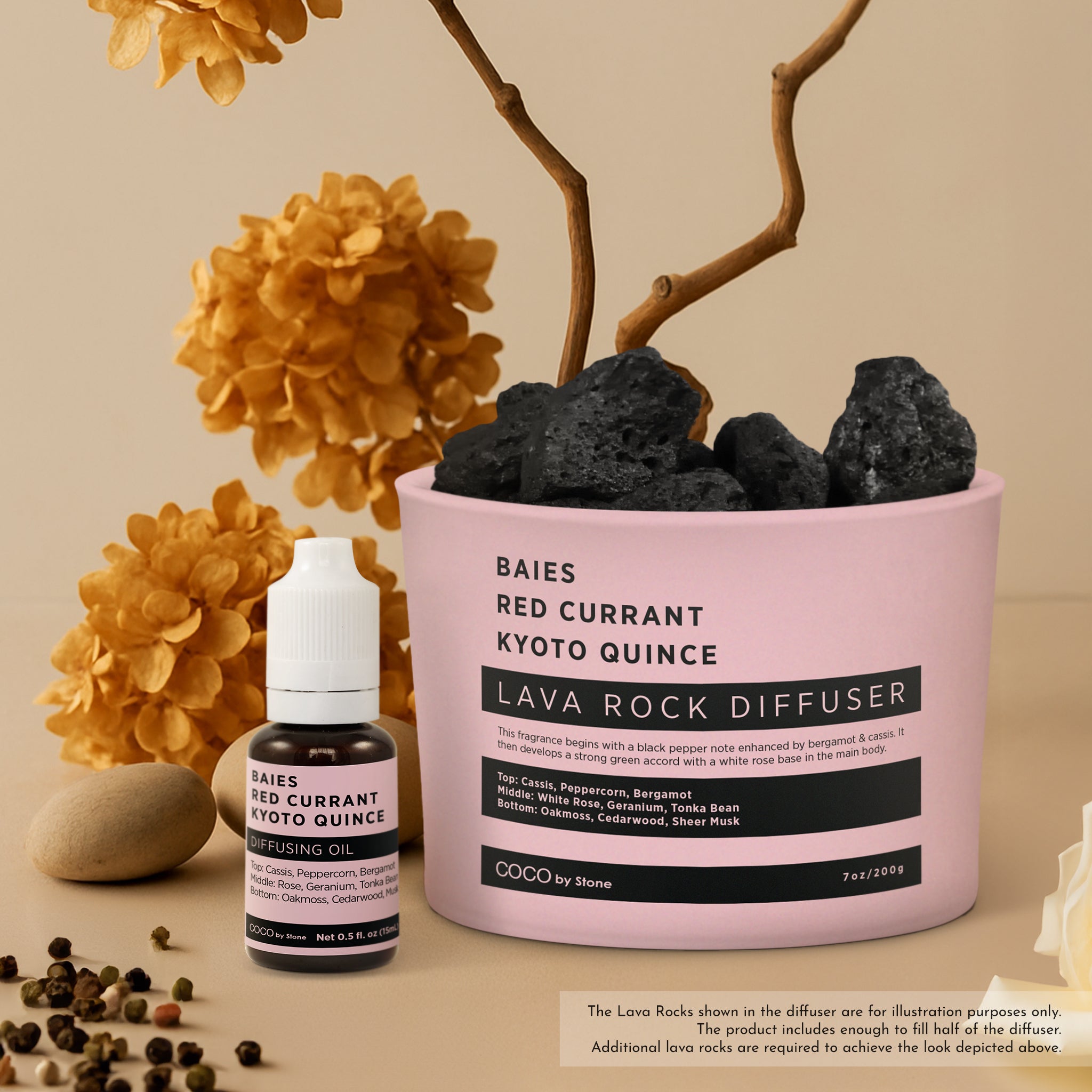 Lava Rock Diffuser with Oil Starter Pack (Baies | Red Currant | Kyoto Quince)