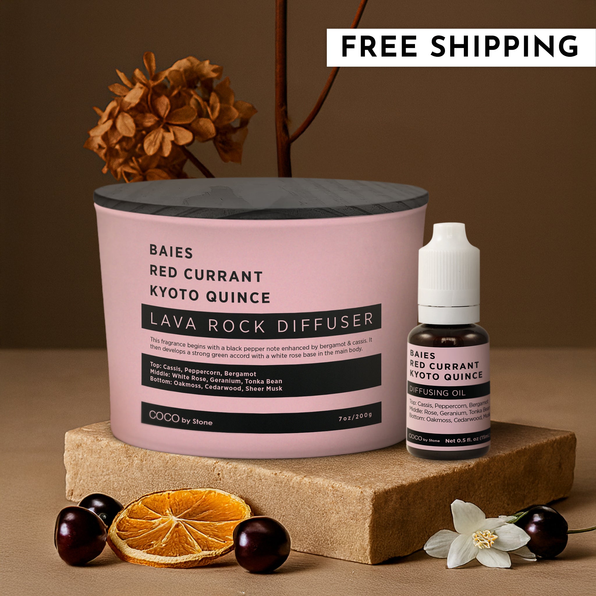 Lava Rock Diffuser with Oil Starter Pack (Baies | Red Currant | Kyoto Quince)