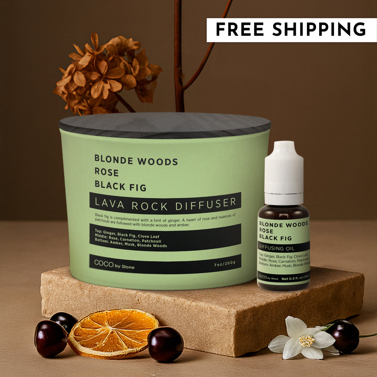 Lava Rock Diffuser with Oil Starter Pack (Blonde Woods | Rose | Black