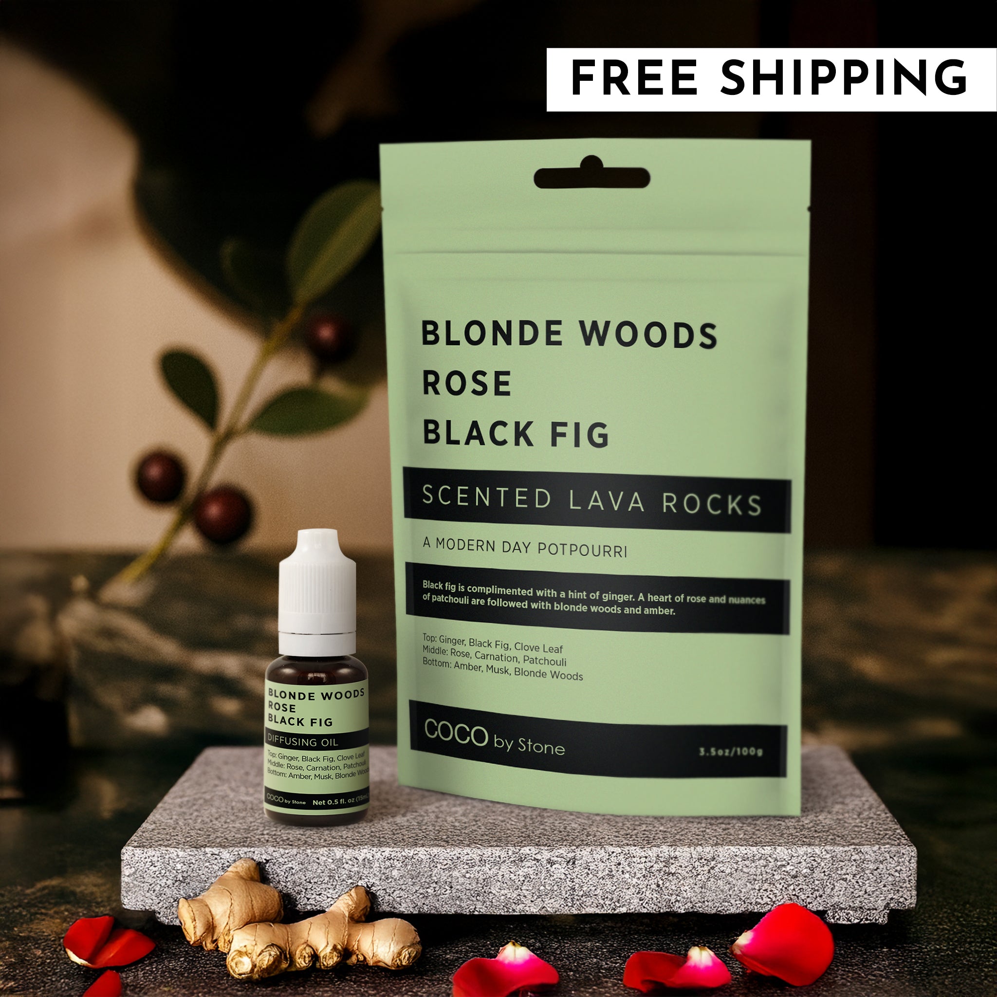 Scented Lava Rocks with Oil Starter Pack (Blonde Woods | Rose | Black Fig)