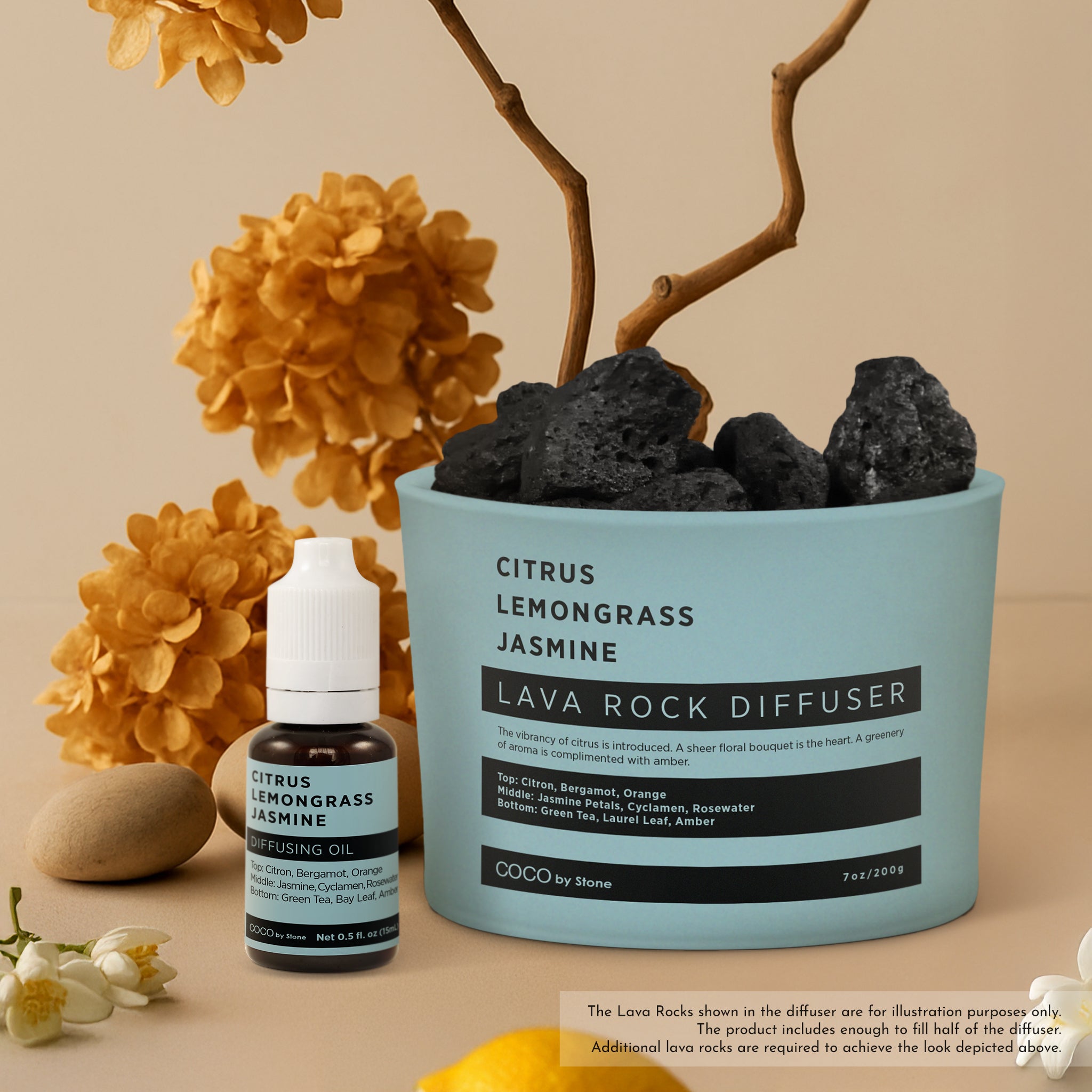 Lava Rock Diffuser with Oil Starter Pack (Citrus | Lemongrass | Jasmine)