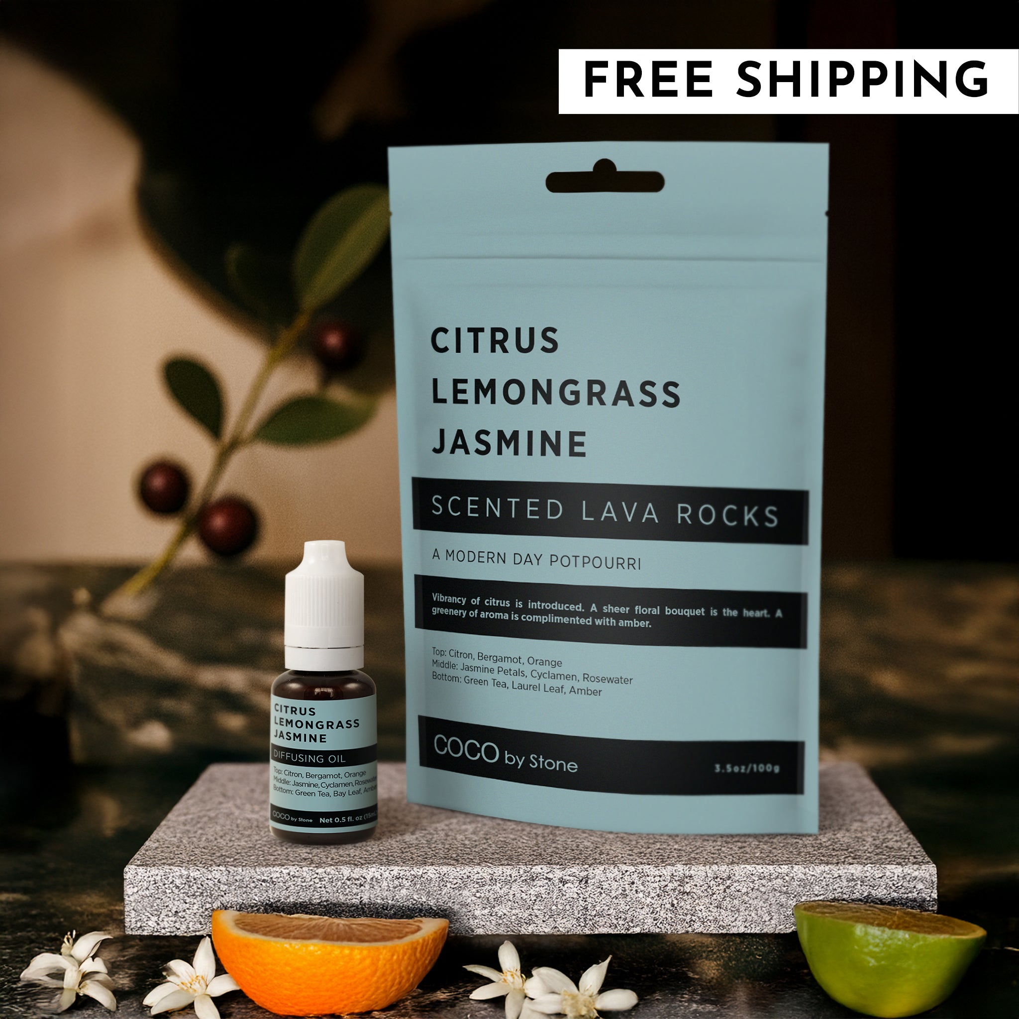 Scented Lava Rocks with Oil Starter Pack (Citrus | Lemongrass | Jasmine)