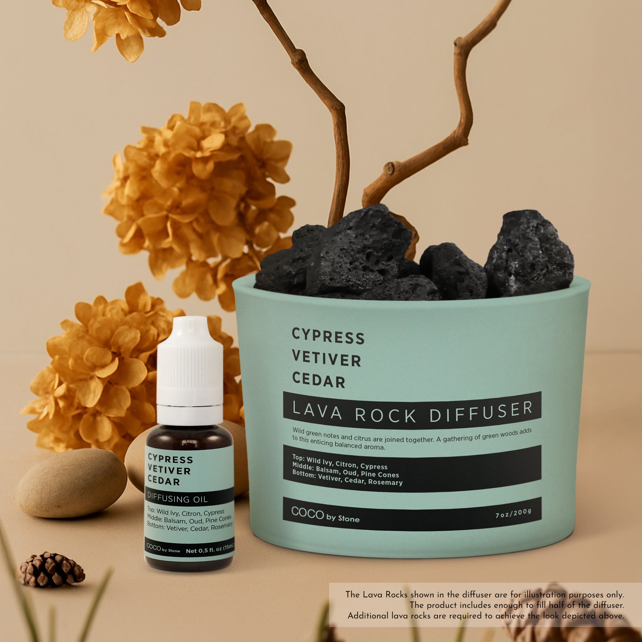 Lava Rock Diffuser with Oil Starter Pack (Cypress | Vetiver | Cedar)