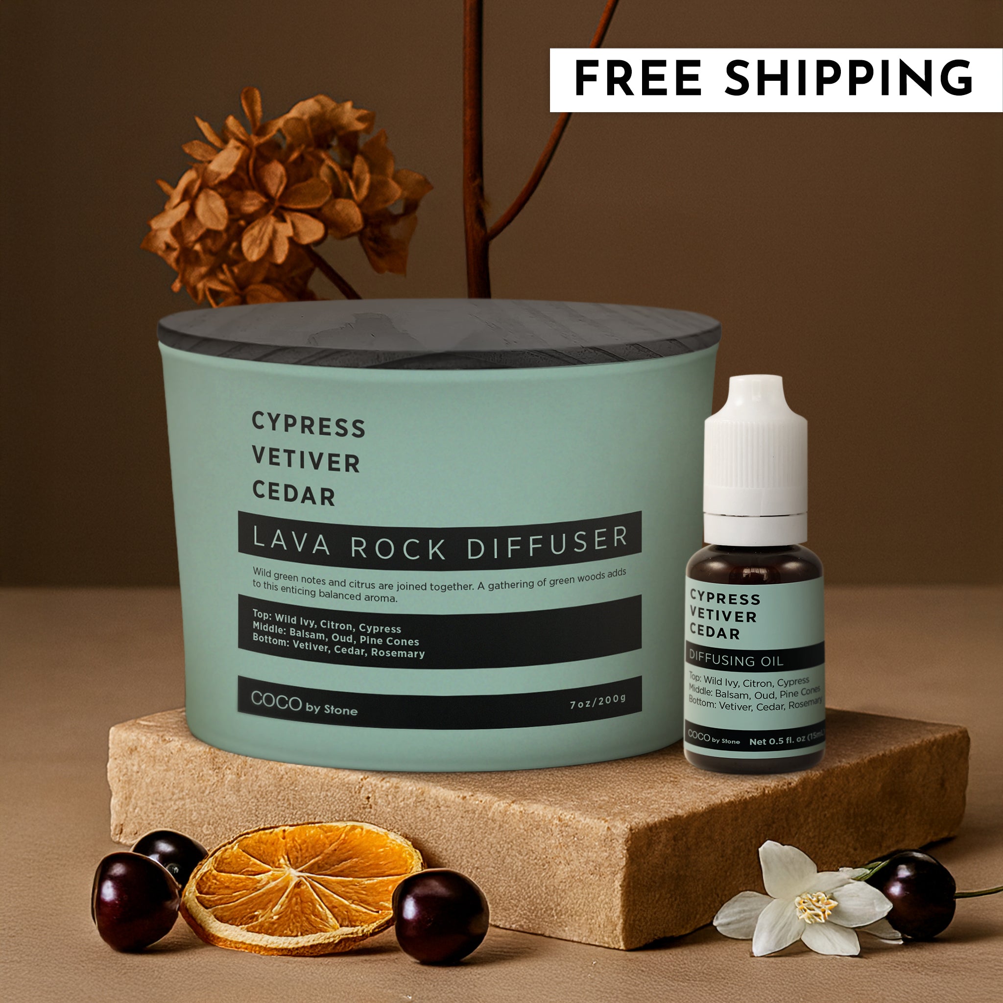 Lava Rock Diffuser with Oil Starter Pack (Cypress | Vetiver | Cedar)