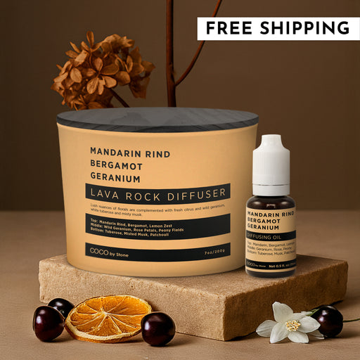 Lava Rock Diffuser with Oil Starter Pack (Mandarin Rind | Bergamot | Geranium)