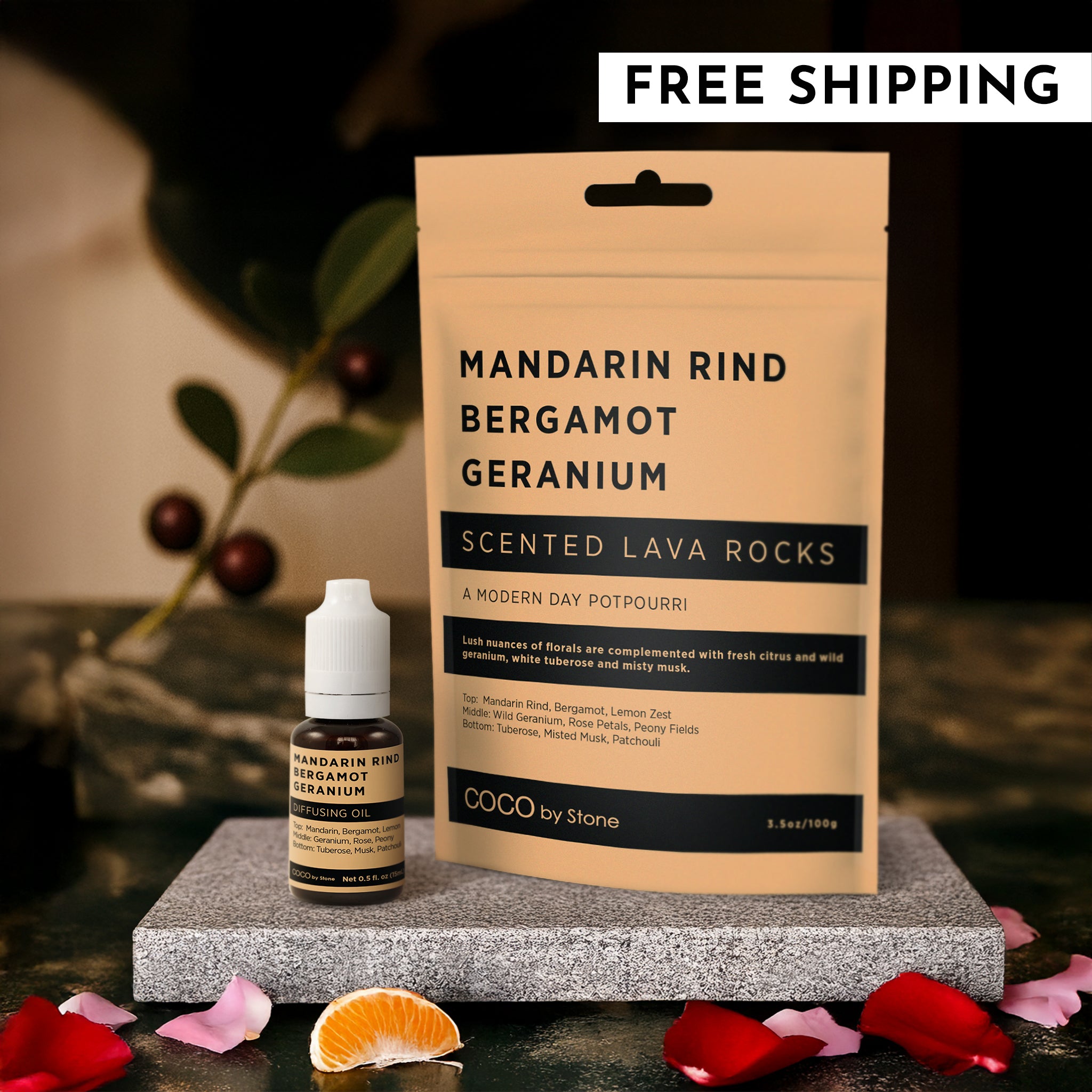 Scented Lava Rocks with Oil Starter Pack (Mandarin Rind | Bergamot | Geranium)