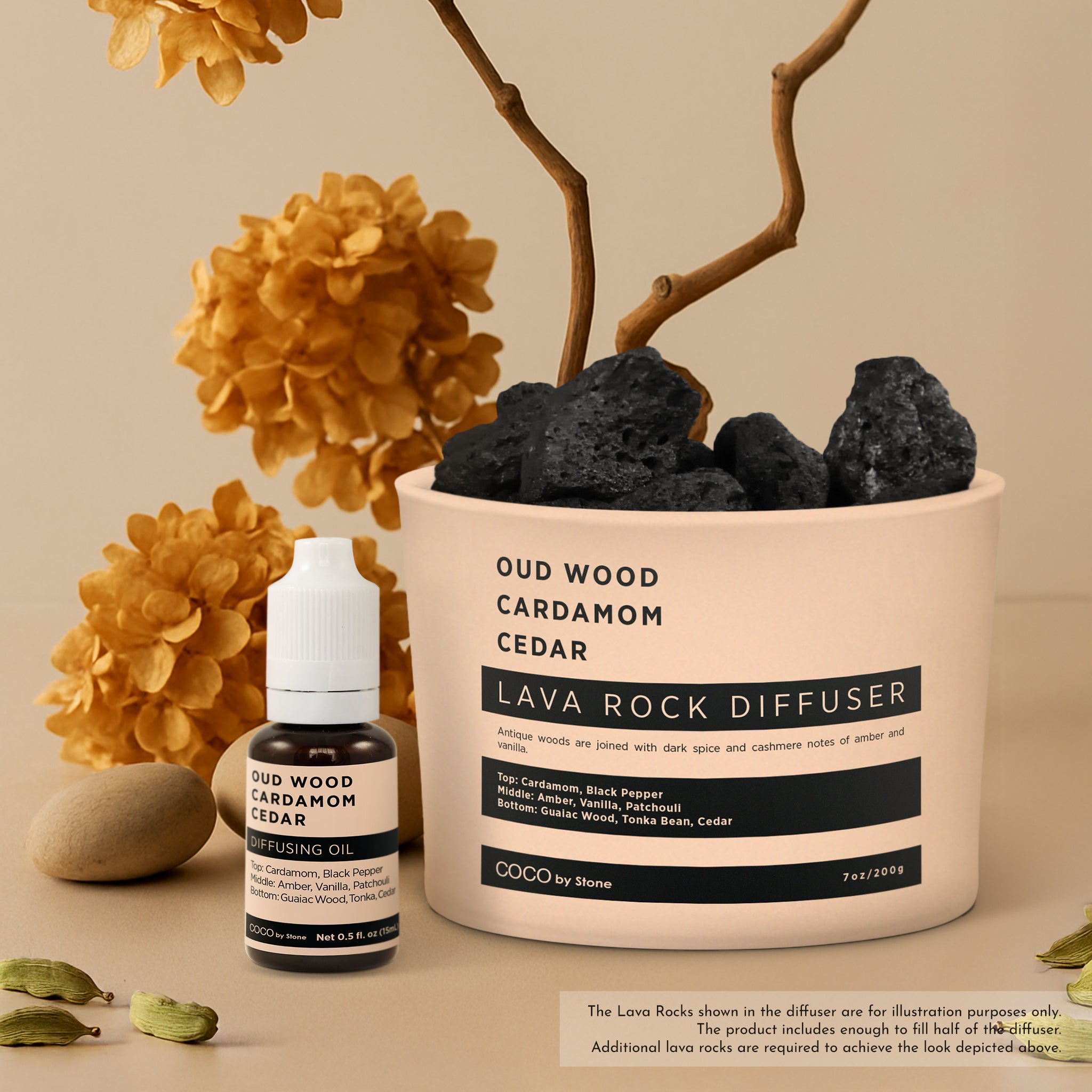 Lava Rock Diffuser with Oil Starter Pack (Oud Wood | Cardamom | Cedar)