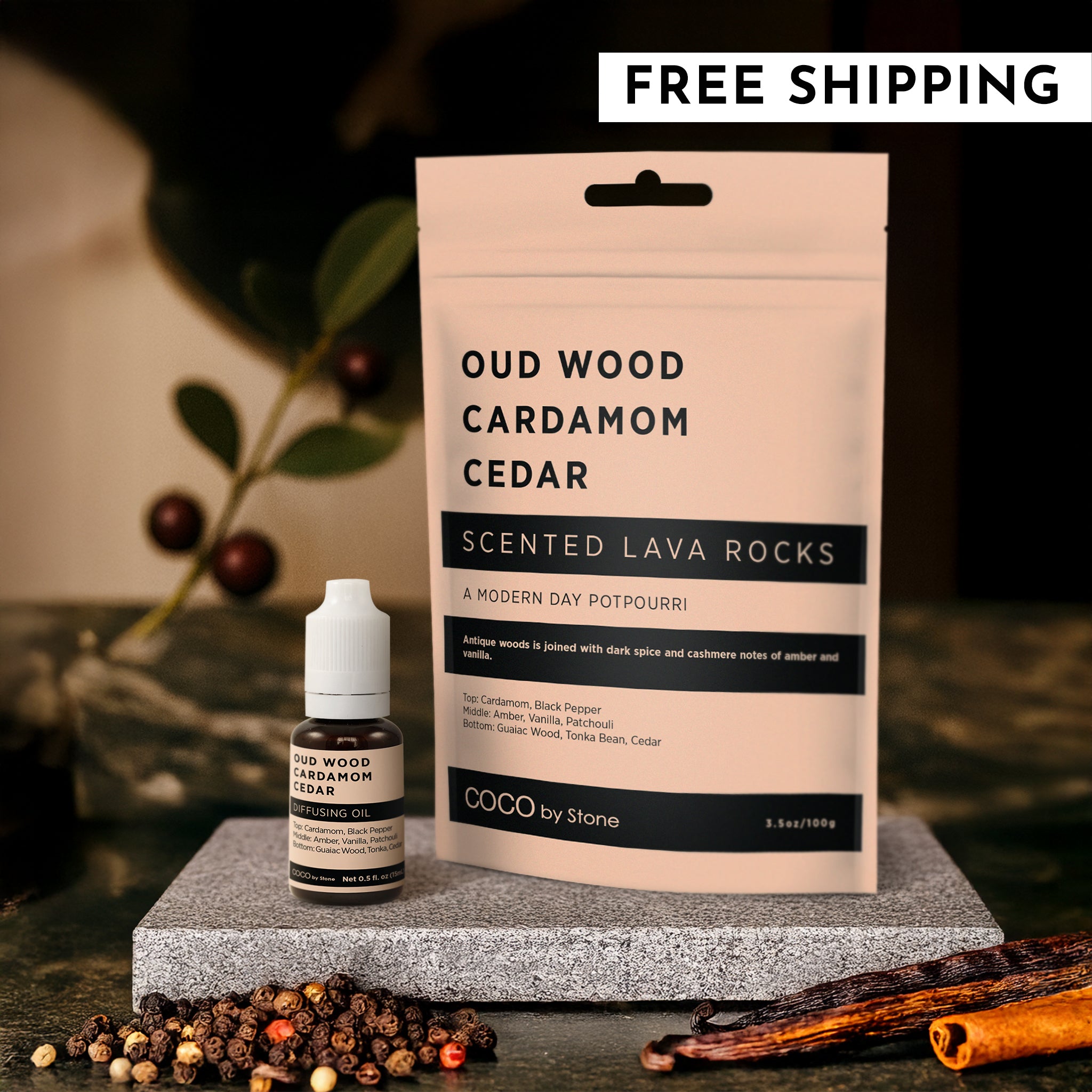 Scented Lava Rocks with Oil Starter Pack (Oud Wood | Cardamom | Cedar)
