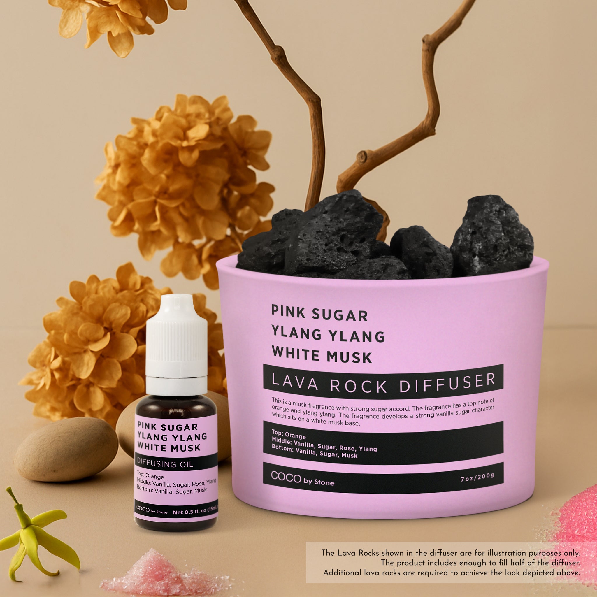 Lava Rock Diffuser with Oil Starter Pack (Pink Sugar | Ylang Ylang | White Musk)