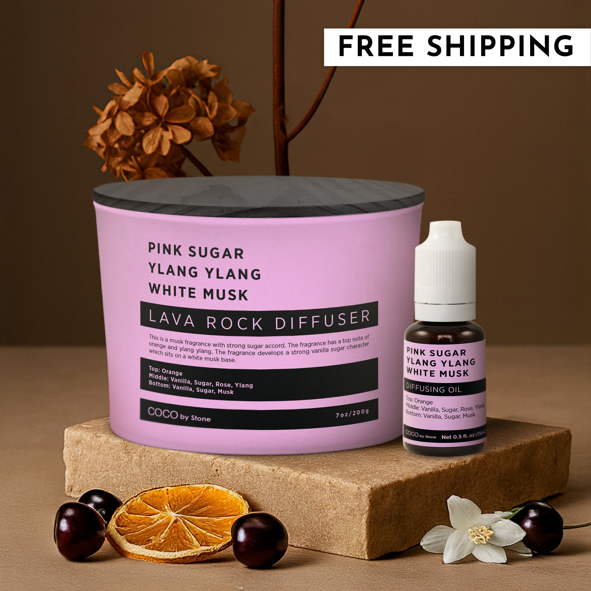 Lava Rock Diffuser with Oil Starter Pack (Pink Sugar | Ylang Ylang | White Musk)