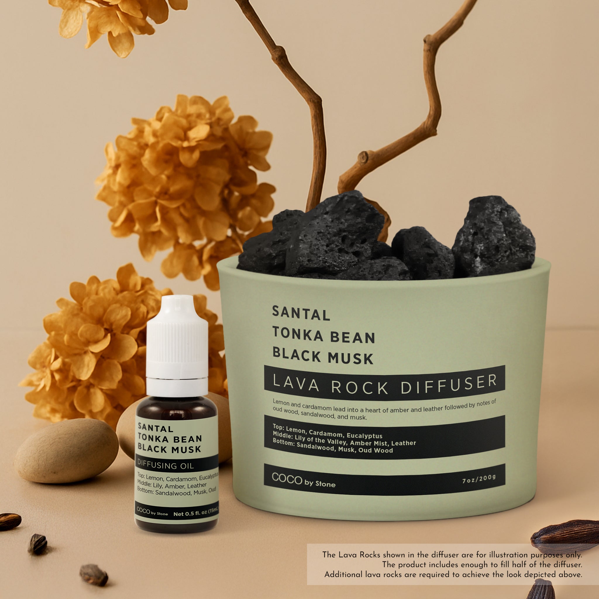 Lava Rock Diffuser with Oil Starter Pack (Santal | Tonka Bean | Black Musk)