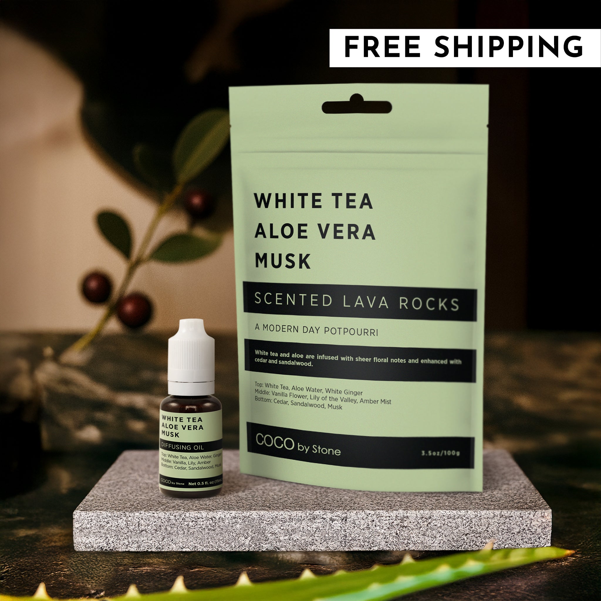 Scented Lava Rocks with Oil Starter Pack (White Tea | Aloe Vera | Musk)