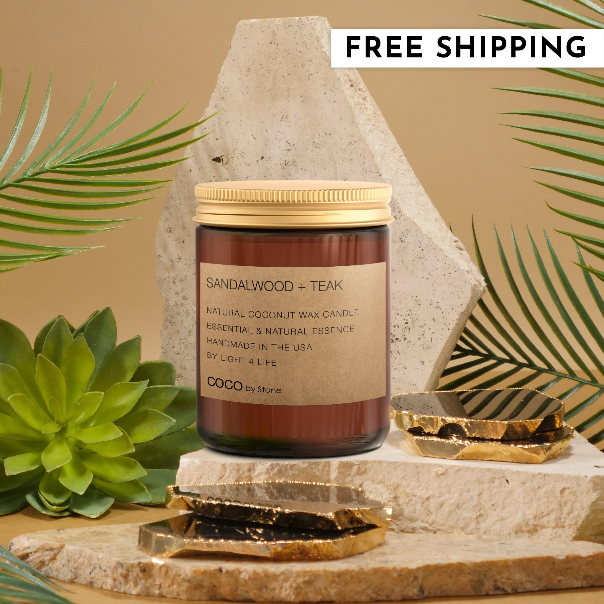 7.2oz Sandalwood + Teak Natural Coconut Apricot Wax Candle