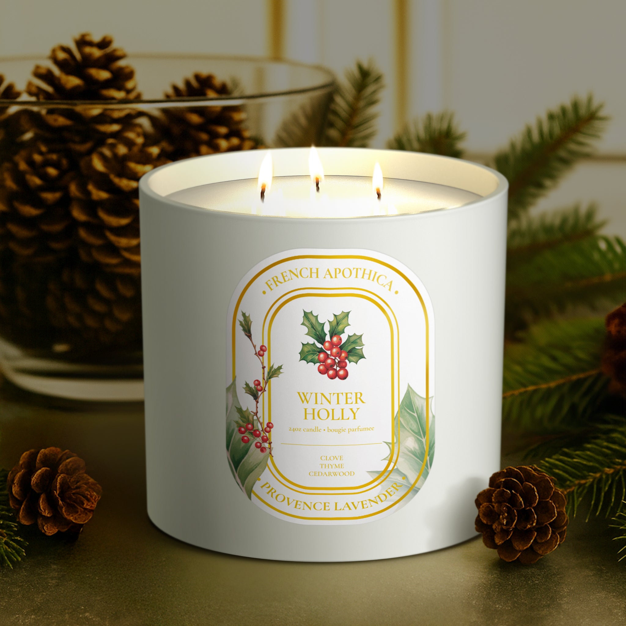 24oz French Apothica Winter Holly Candle