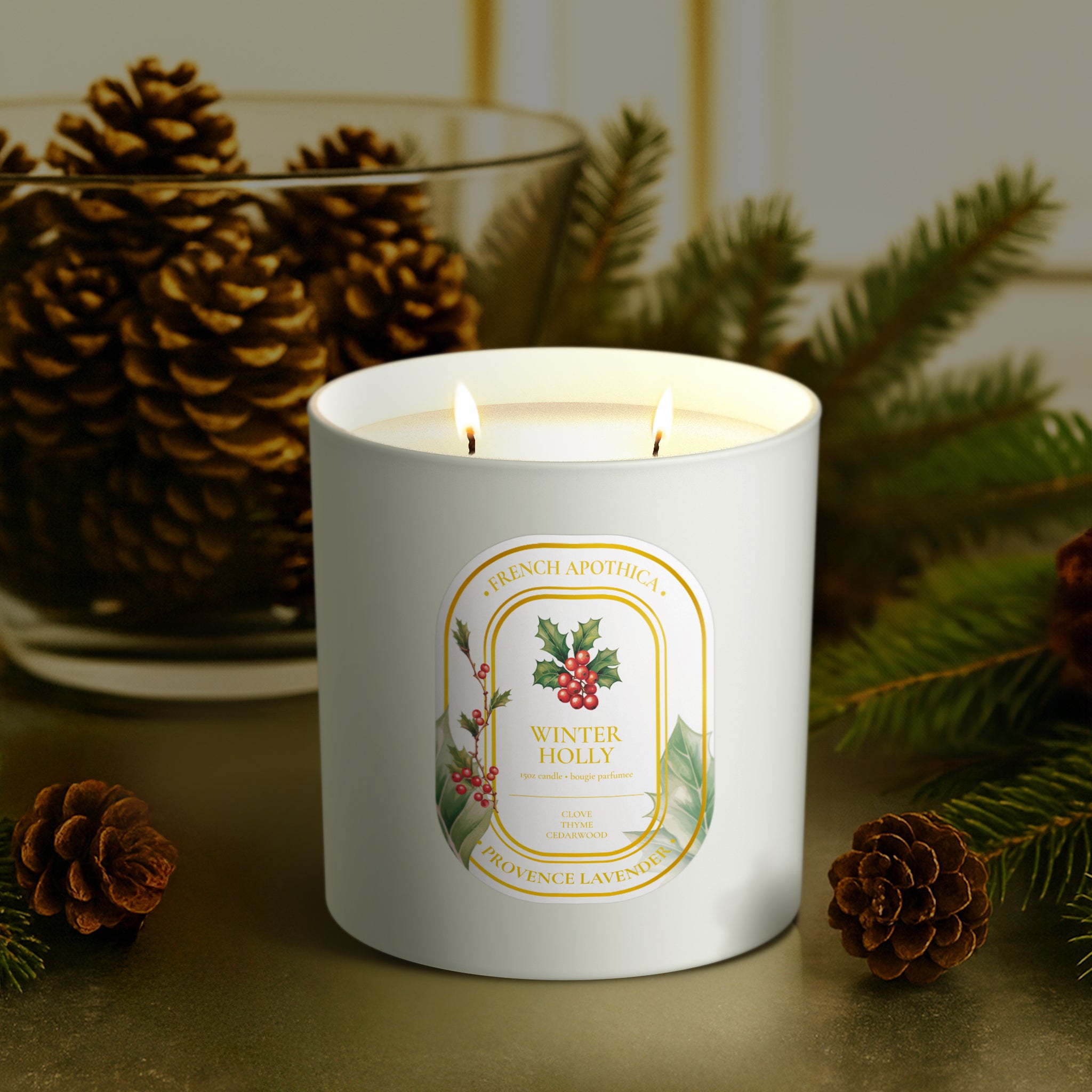 15oz French Apothica Winter Holly Candle