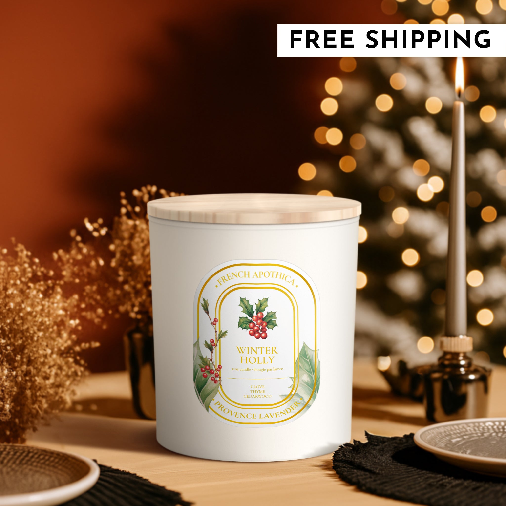 11oz French Apothica Winter Holly Candle