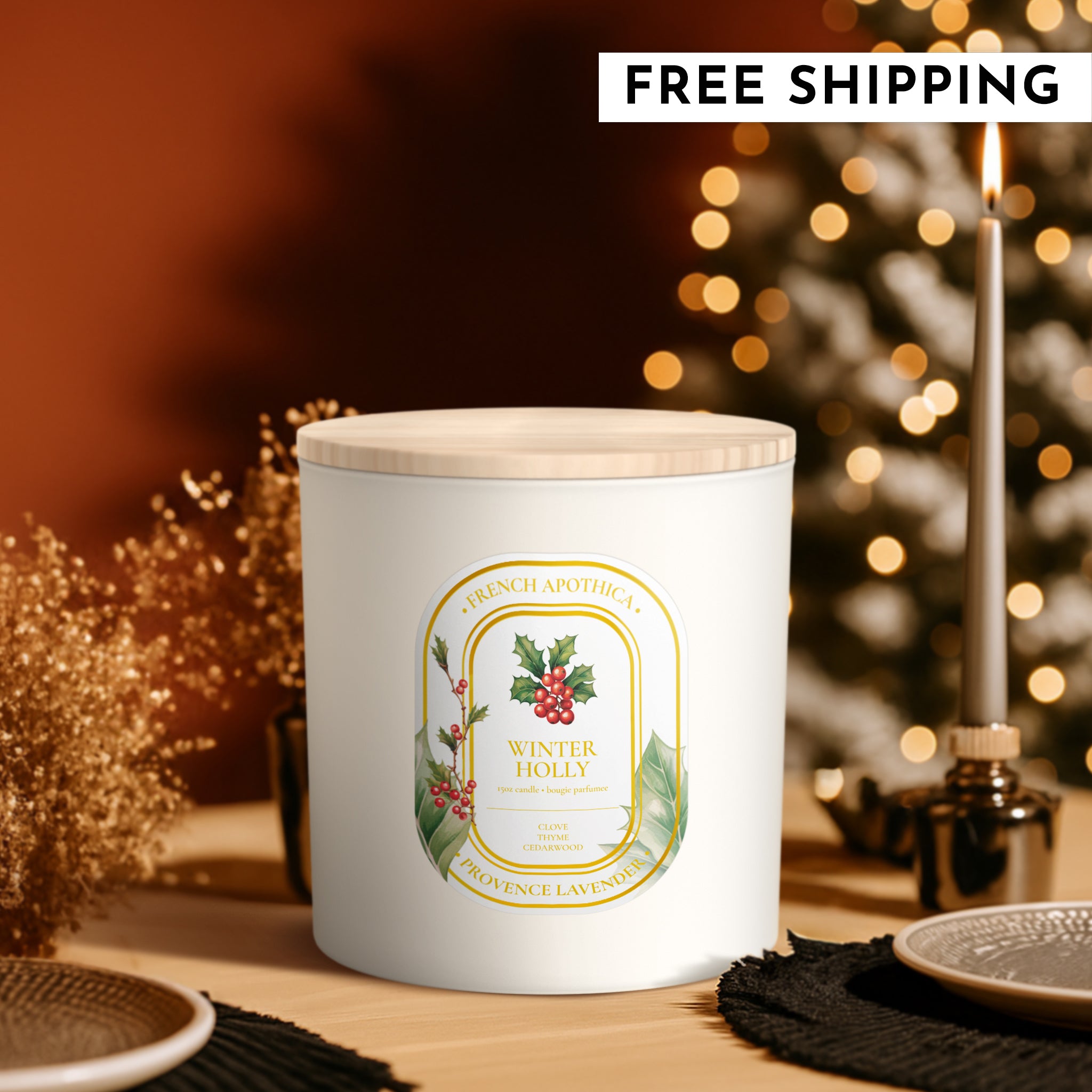 15oz French Apothica Winter Holly Candle