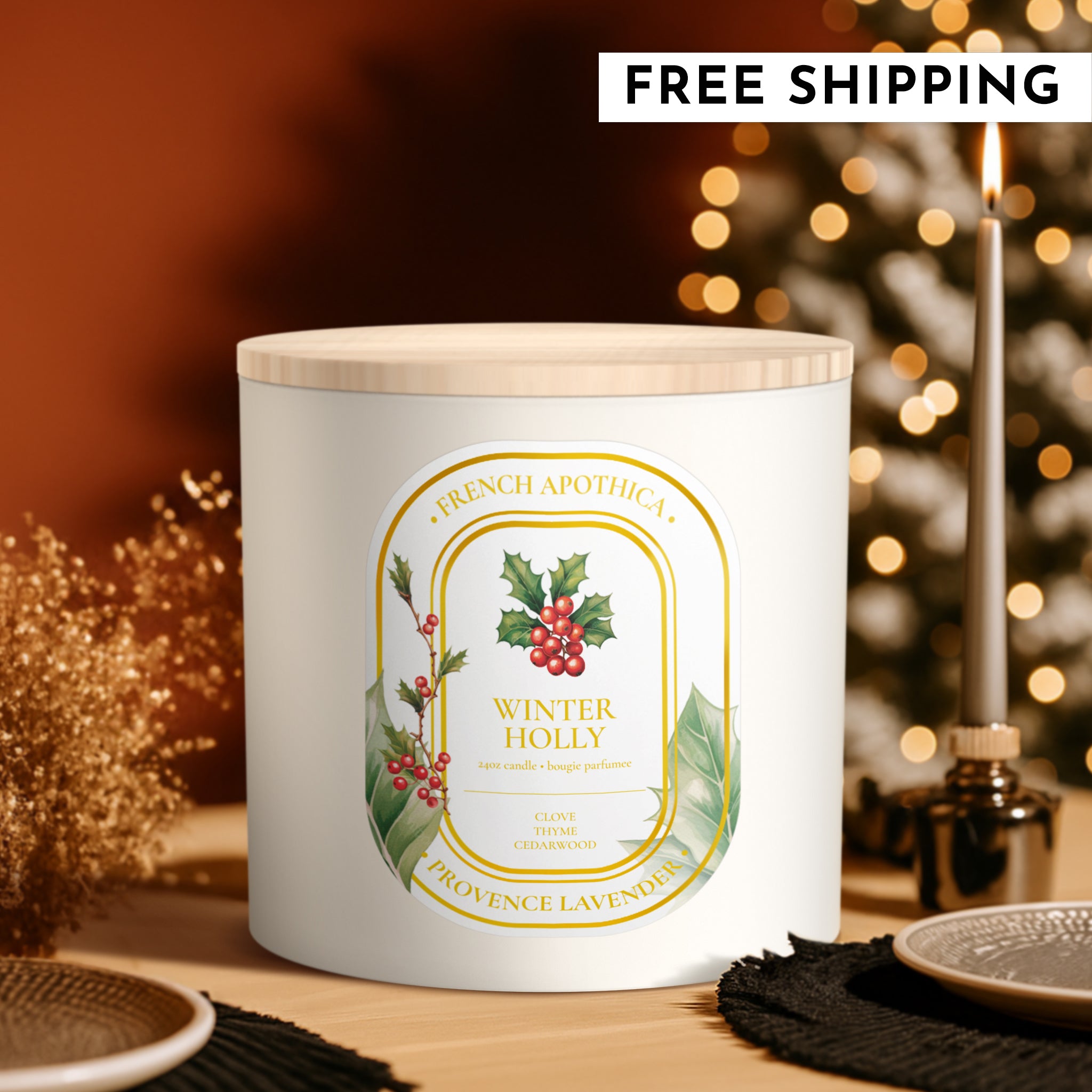 24oz French Apothica Winter Holly Candle