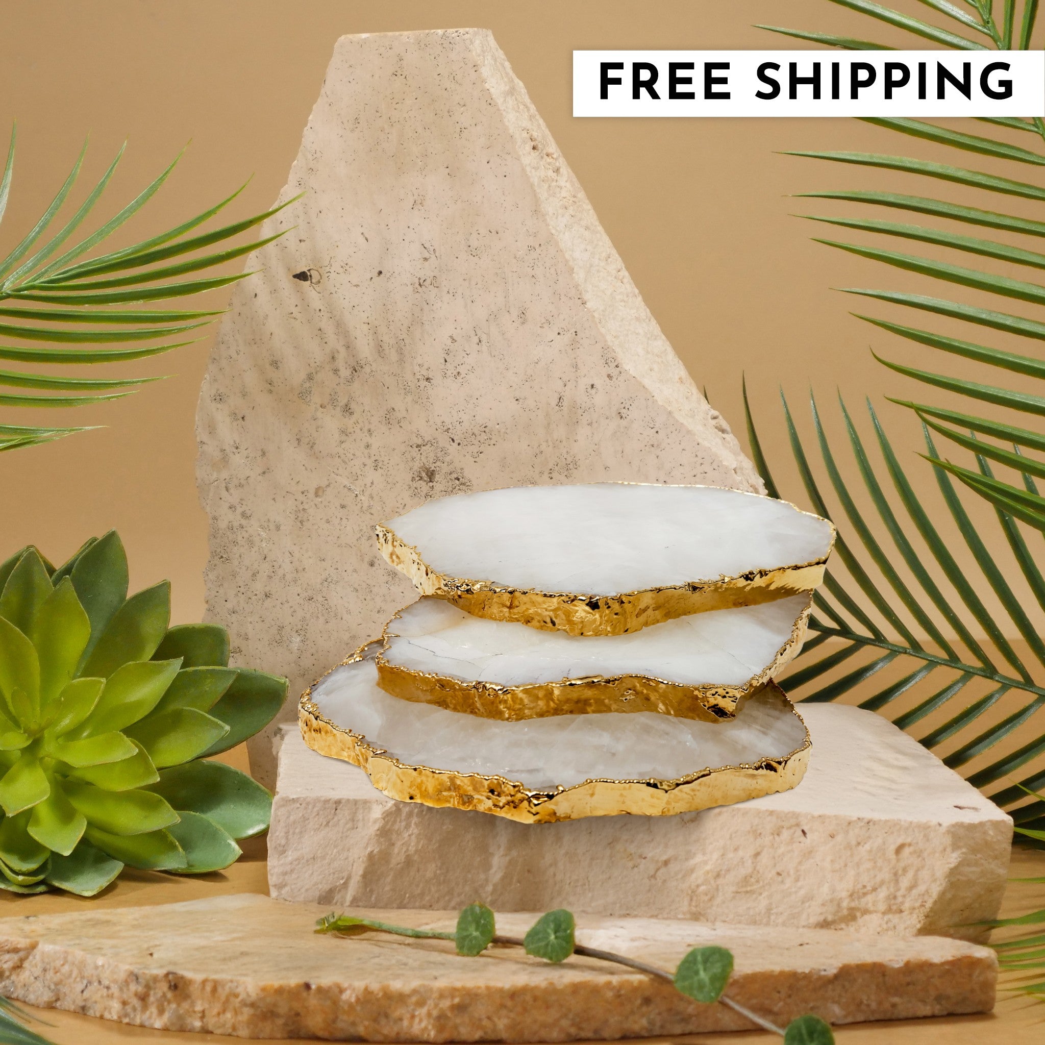 Clear Quartz Crystal Coaster (Gold sides)