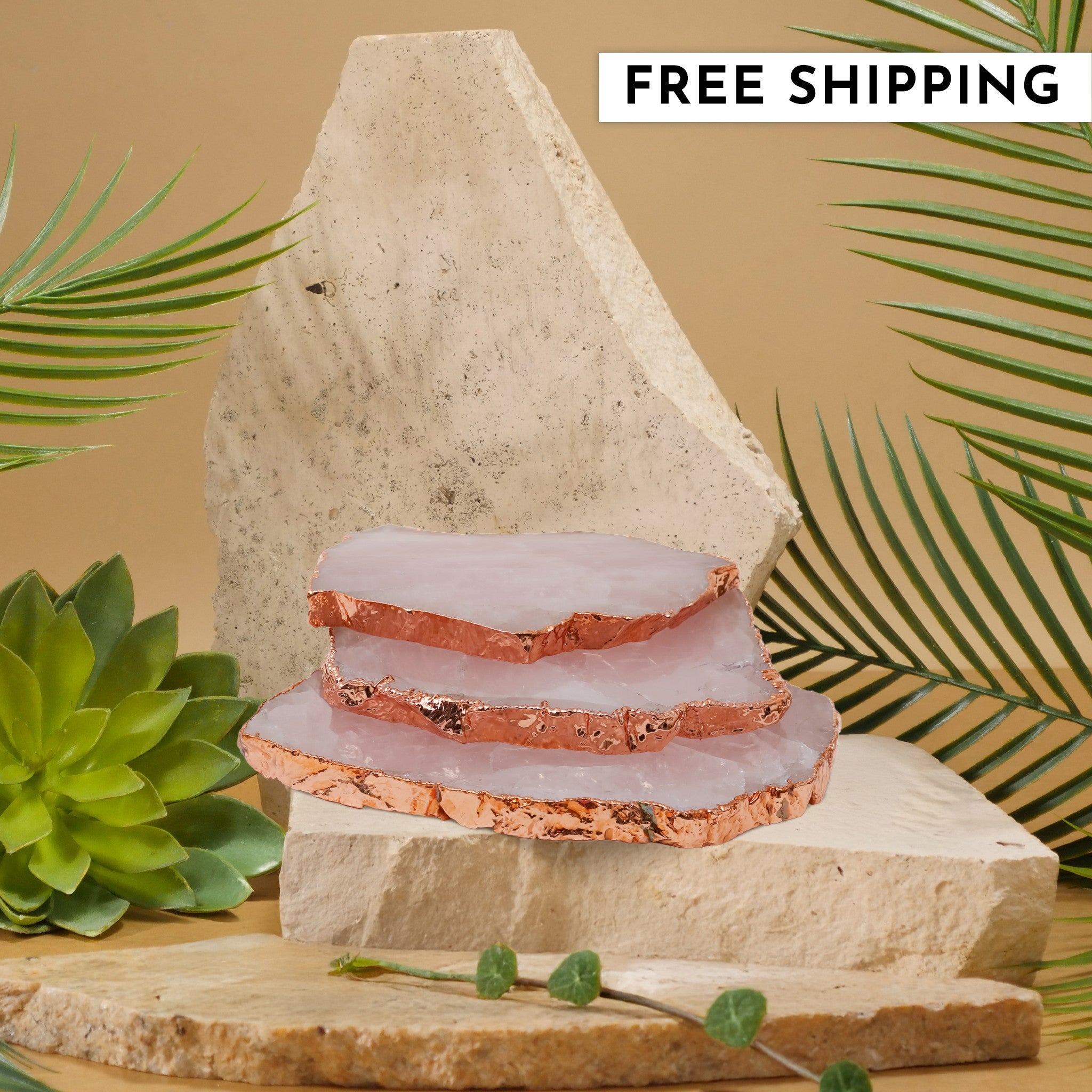 Rose Quartz Crystal Coaster (Copper sides)