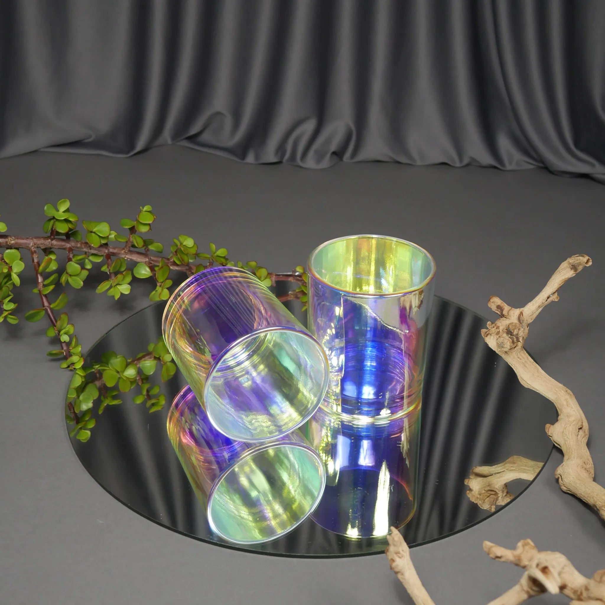 Holographic Electroplate Heavy Rocks Candle Glass