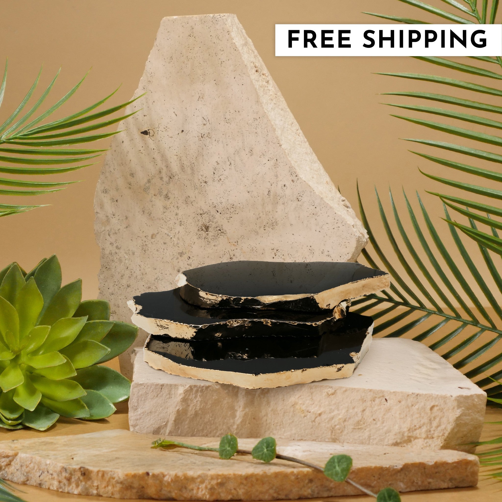 Black Obsidian Coaster (Gold sides)