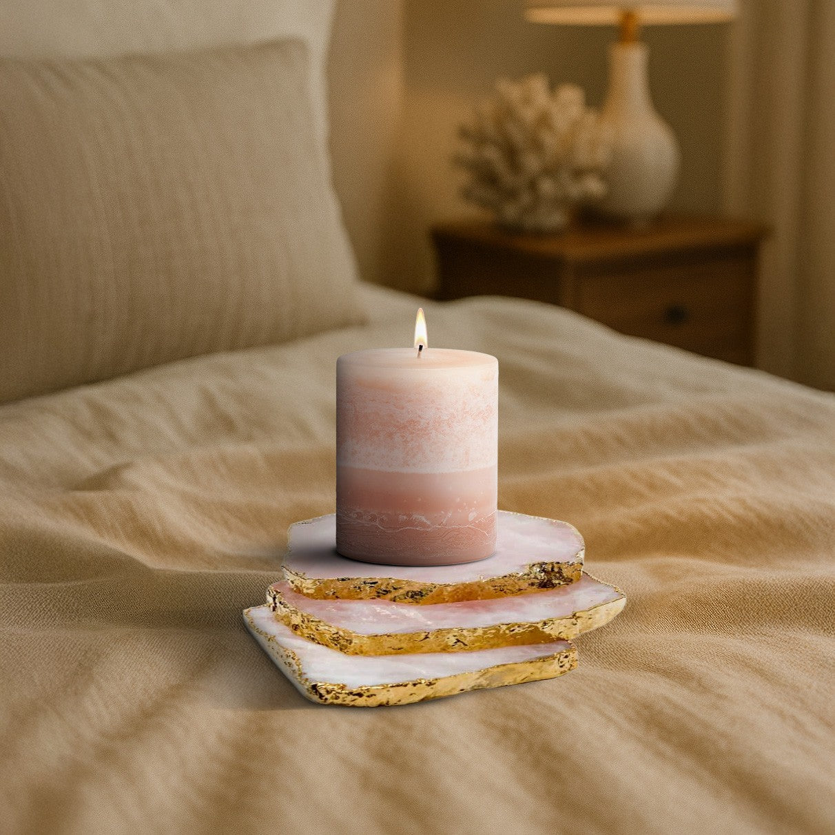 Rose Quartz Crystal Coaster (Gold sides)