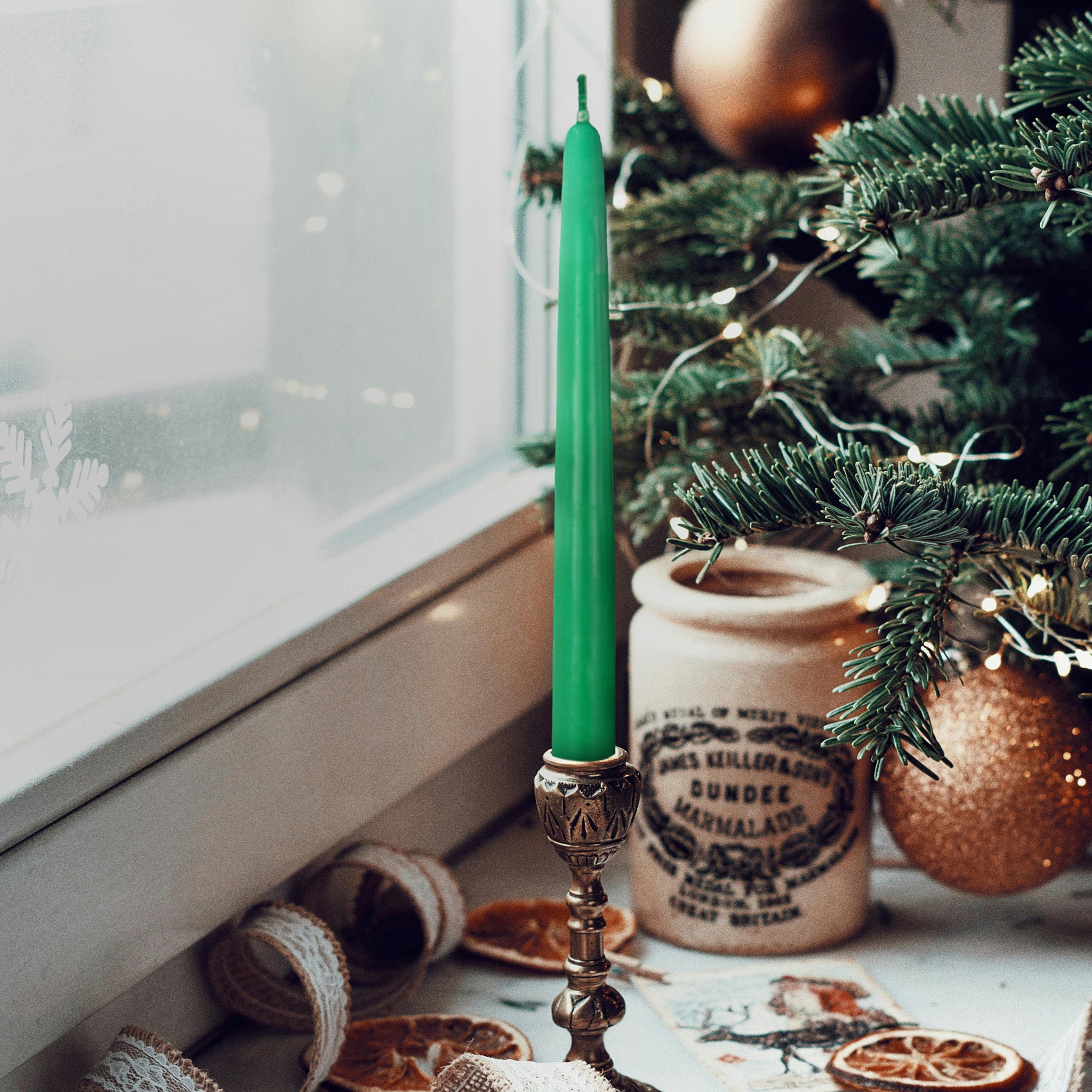 18" Joint Wick Green Pair Candle