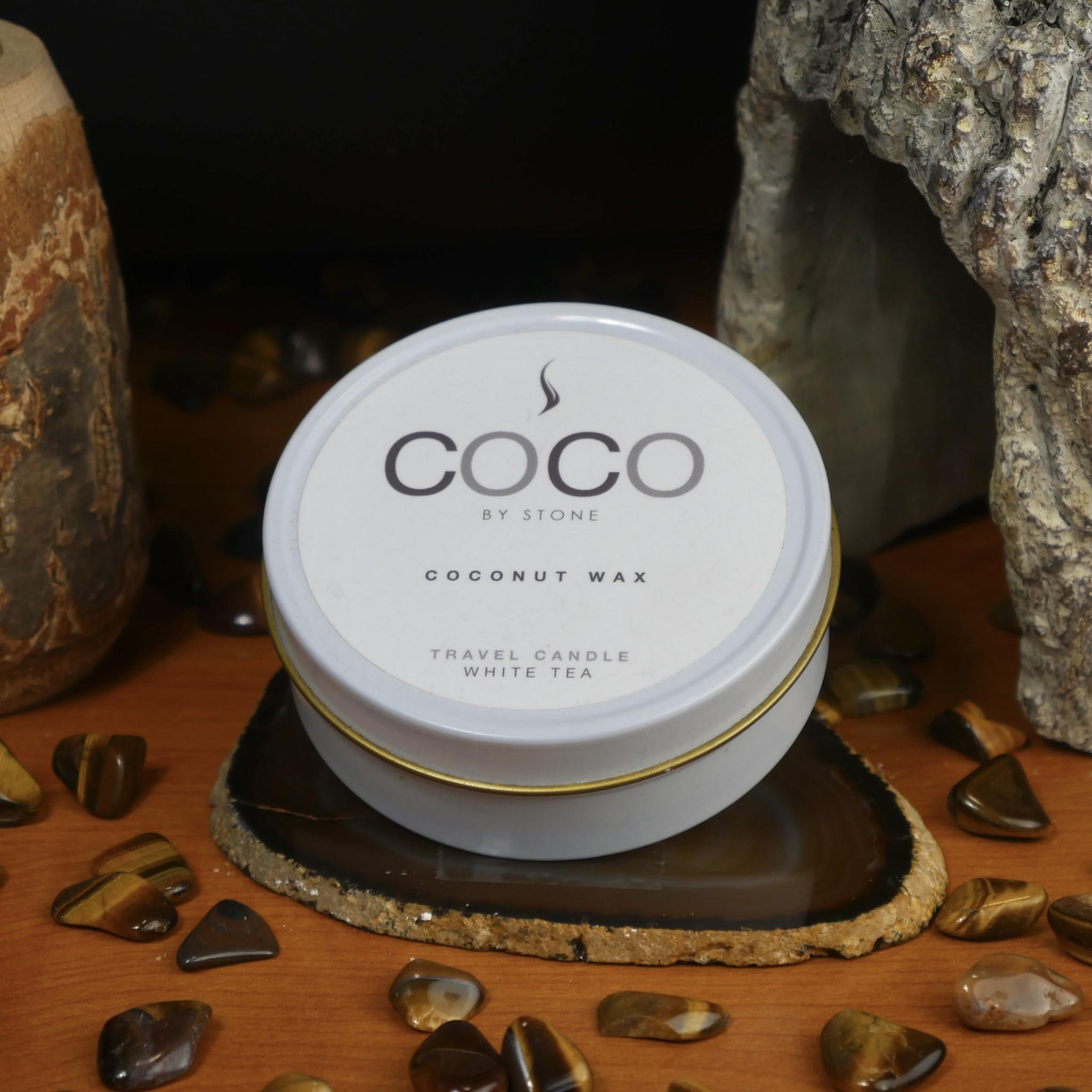 3.5oz White Tea Natural Coconut Apricot Wax Travel Tin Candle