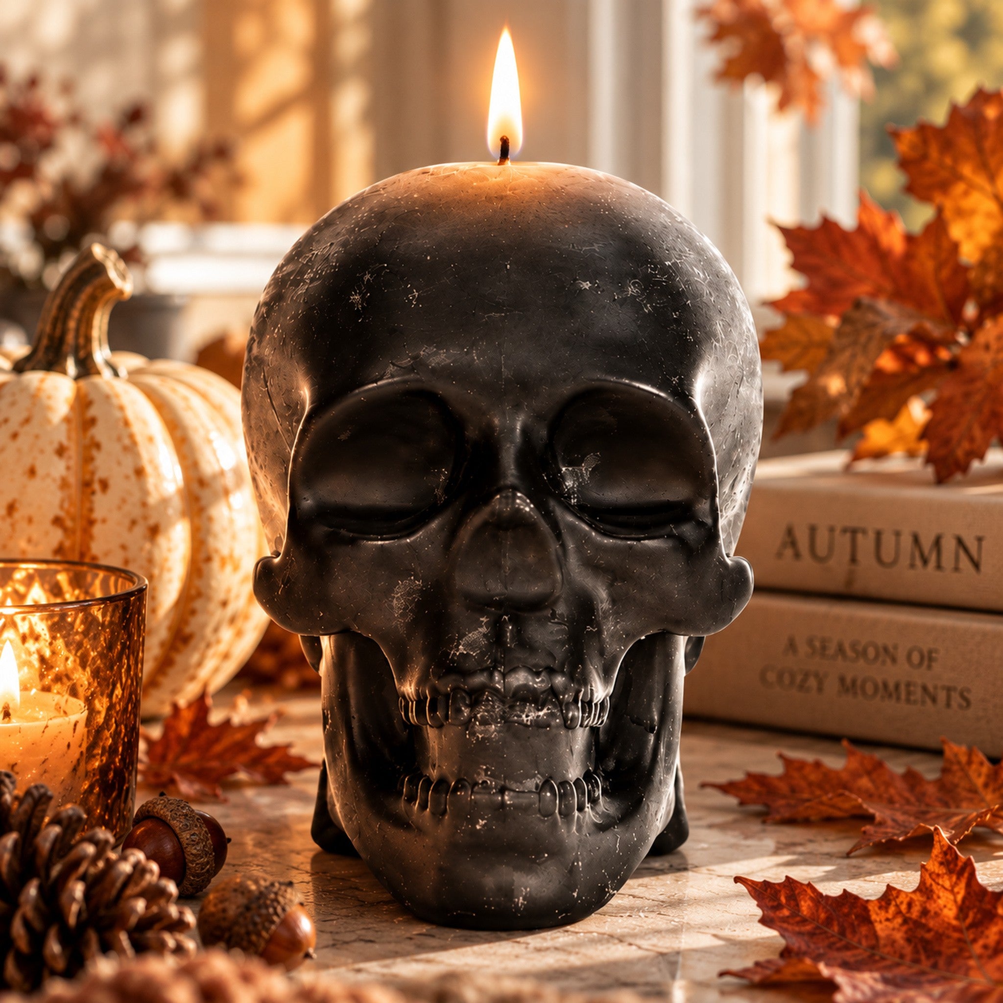 Stone Candles Statue Skull